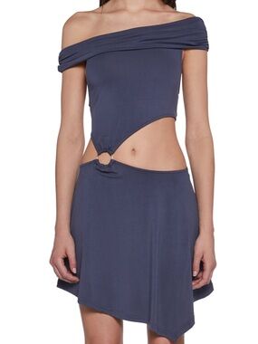 ✨ Beige Botany Seductive Gaze Cut Out Mini Dress Blue Large Sold Out NWOT